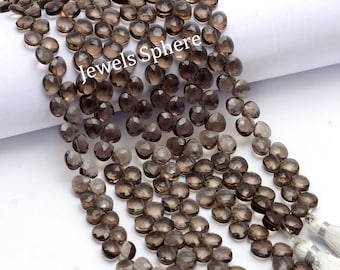 Smoky Quartz Faceted Heart Beads, 6.5 mm To 7.5 mm, Smoky Quartz Briolettes Heart, Smoky Quartz Jewelry Making Gemstone Beads, SKU1352