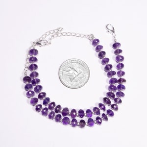 Amethyst Faceted Rondelle Beads Bracelet, 6.5 mm - 7 mm, Amethyst Bracelet 6 Inches + 2 Inches Adjustable Chain, Beads Bracelet SKU2430