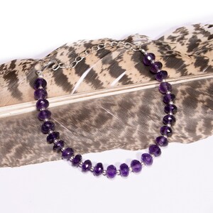 Amethyst Faceted Rondelle Beads Bracelet, 6.5 mm - 7 mm, Amethyst Bracelet 6 Inches + 2 Inches Adjustable Chain, Beads Bracelet SKU2428
