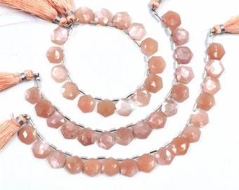 Natural Peach Moonstone Faceted Beads, Hexagon Shape Gemstone, Loose Briolettes, Jewelry Craft Beads, SKU1555