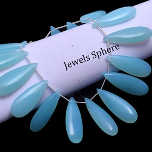 Milky Aqua Blue Chalcedony Smooth Pear Beads, 11x34 mm To 14x40 mm, Blue Chalcedony Pear, Chalcedony Jewelry Gemstone Pear, SKU1099