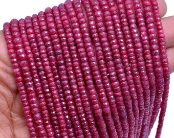 Corundum Ruby Faceted Rondelle Beads, Wholesale gemstone, Corundum Ruby Jewelry Making Gemstone Beads, 16.5 Inches SKU008