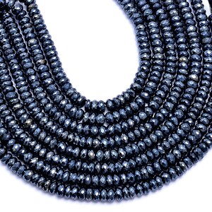 Black Spinel Crystal Coated Metallic Faceted Rondelle Beads, Black Spinel Coated Beads, Spinel Metallic Gemstone Beads, 13.5 Inch, SKU249
