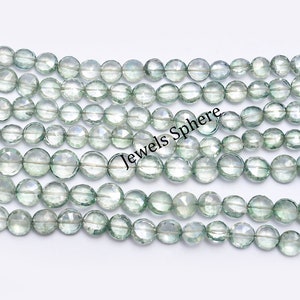 Natural Green Crystal Faceted Coin Beads, 8 mm To 10.5 mm, Green Crystal Coin, Green Crystal Jewelry Making Gemstone Beads, 9 Inch, SKU764