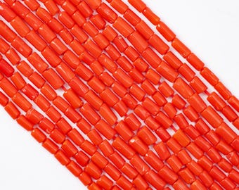 Natural Coral Smooth Tube Beads, 3x4 to 4x5.5mm, Wholesale Gemstone Jewelry Making, 18 Inch, SKU2596