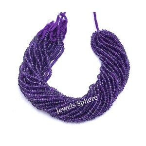 May include: A strand of purple amethyst beads, approximately 4 mm in size, with a faceted finish. The beads are strung on a thread and are ready to be used for jewellery making.