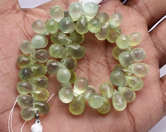 Prehnite Faceted Teardrop Beads, Prehnite Briolettes Drops Beads, Prehnite Drops Beads, Prehnite Jewelry Making Gemstone Drops, SKU1376