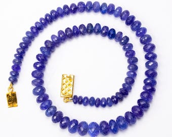 Faceted Tanzanite Rondelle Beaded Necklace: Handmade Gemstone Jewelry
