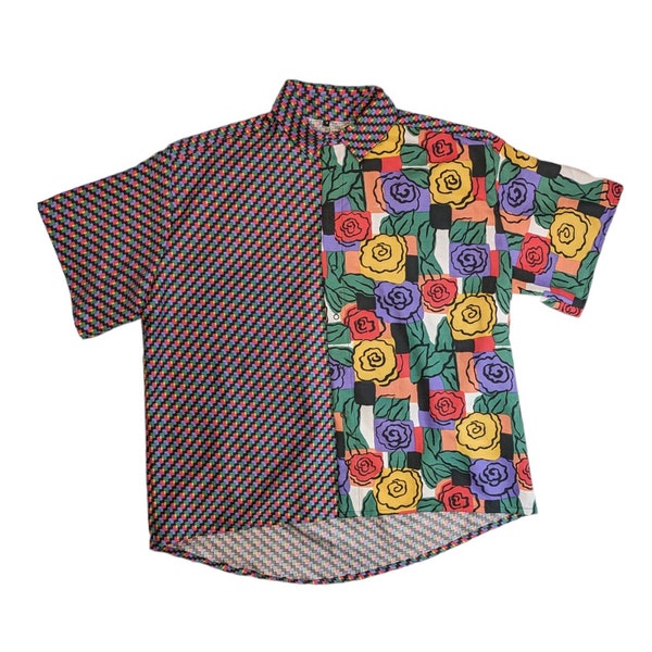 M Upcycling-Baumwollhemd,  Reworked, Handgenäht und Nachhaltig aus secondhand erworbenen Bettwäsche, Handmade in Germany, Blumenmuster