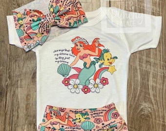 Mermaid Baby Full Outfit Set / Toddler Full Outfit Set / Trendy Baby Clothes / Disney Ariel Disney Baby Clothing Set