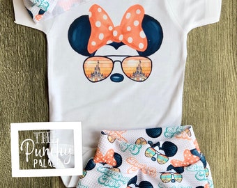 Baby Full Outfit Set / Toddler Full Outfit Set / Trendy Baby Clothes / Retro Minnie Sunglasses Baby Clothing Set