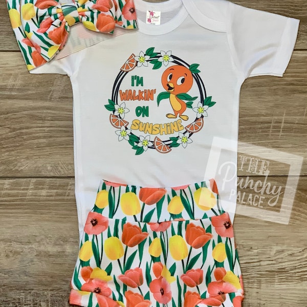 Walking on Sunshine Orange Bird Florida Baby Full Outfit Set / Toddler Full Outfit Set / Trendy Baby Clothes / Disney Baby Clothing Set