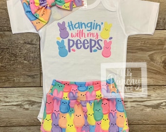 Hanging With My Peeps Easter Baby Full Outfit Set / Toddler Full Outfit Set / Trendy Baby Clothes /  Marshmellow Peeps Baby Outfit