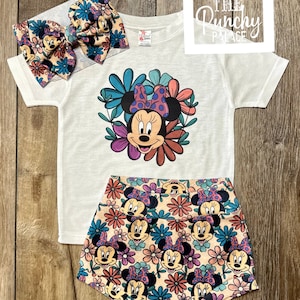 Minnie Magic Spring Flowers Baby Full Outfit Set / Toddler Full Outfit Set / Trendy Baby Clothes / Magical Kingdom Clothing Set