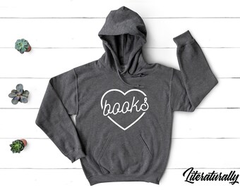 Hoodie Sweatshirt I Herz Bücher Bücherwurm Pullover Geschenk für Leser Hoodie Lese Sweatshirt Buch Liebhaber Bekleidung Buch Wurm Geschenk für Bibliophile