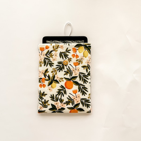 Funda kindle de tela con limones y naranjas