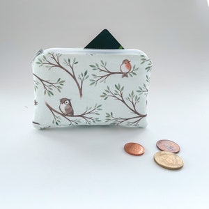 Cartera de tela verde claro con pájaros / Billetero y monedero hecho a mano