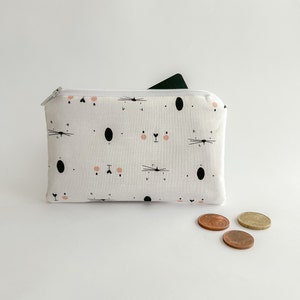 Cartera de tela blanca con gatos / Billetero y monedero hecho a mano