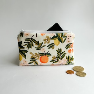 Handmade cloth wallet with lemon and orange floral print using 100% cotton fabrics