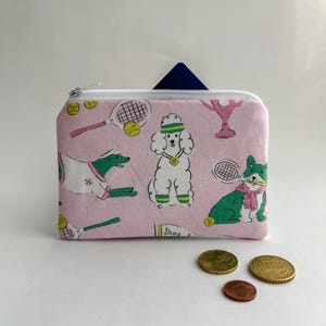 Cartera de tela de tennis y perros con cremallera / Billetero y monedero hecho a mano