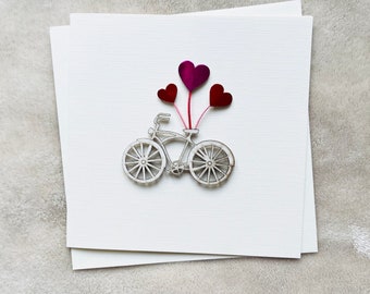 Love Heart Bicycle Card, Minimalist Bicycle Card, Cyclist Card, Heart Balloon card for Boyfriend, Girlfriend, Fiancee, Mother’s Day Card