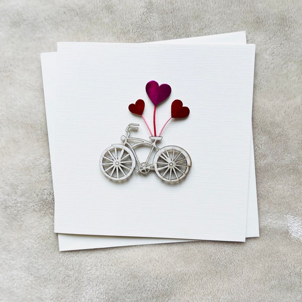 Love Heart Bicycle Card, Minimalist Bicycle Card, Cyclist Card, Heart Balloon card for Boyfriend, Girlfriend, Fiancee, Mother’s Day Card