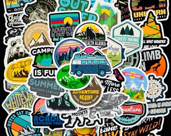 Set of 50 Vinyl Camping Stickers, Outdoor Tracking, Hiking, Luggage, Climbing, Scrapbook, Junk journal, Bullet Journal