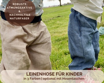 Leinenhose für Kinder | Unisex Kinderhose aus 100 % Leinen | mit Gummizug an Bauch & Beinen | opt. mit Hosentaschen | in 3 frischen Farben