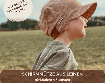 Schirmmütze aus Leinen für Jungen & Mädchen | Michelmütze | Sonnenhut aus 100 % Leinen für Kinder | individualisierbar durch Motiv-Knopf