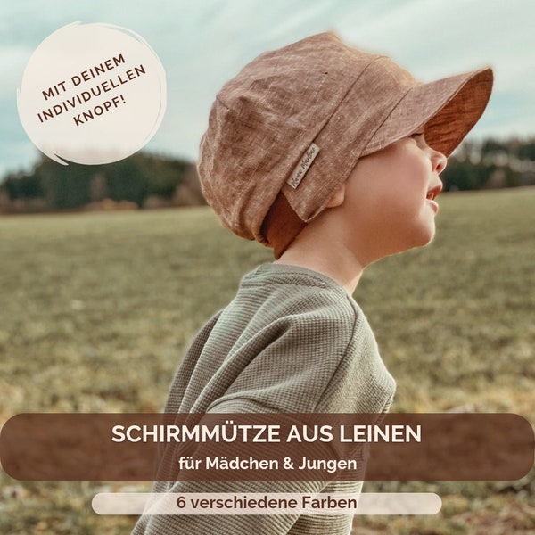 Schirmmütze aus Leinen für Jungen & Mädchen | Michelmütze | Sonnenhut aus 100 % Leinen für Kinder | individualisierbar durch Motiv-Knopf