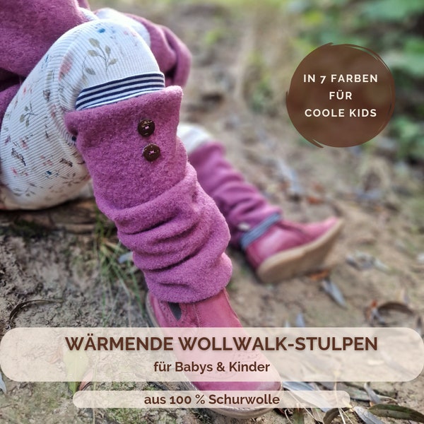 Wärmende Stulpen aus Wollwalk für Kinder | Perfekte Beinwärmer im Winter | in 7 Farben für coole Kids | mit Ringelbündchen & Kokosknöpfen