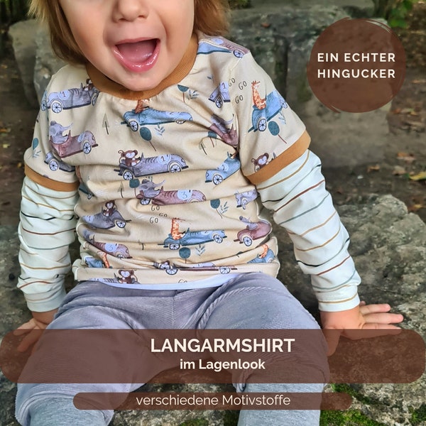 Langarmshirt im Lagenlook für Mädchen und Jungen | 6 verschiedene Designs | T-Shirt mit langem Arm für Kinder | Blickfang!