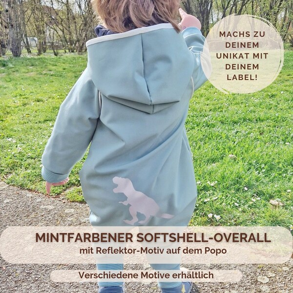 Softshell-Anzug mit Reißverschluss | Mint | Gefütterter Matschanzug mit reflektierendem Motiv für Jungen & Mädchen | Outdoor Regenkleidung