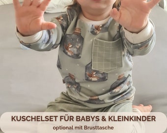 Kuschelset: Schlafanzug für Babys & Kleinkinder | Motivwahl Fuchs oder Bär | Kuschelweicher Pyjama für süße Träume | Geschenk für Kinder