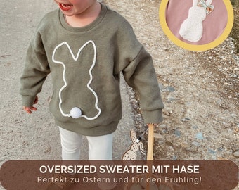 Pullover aus Waffelstrick mit Hase | Kuscheliger Oversized-Sweater für Kinder mit Häschen | 100 % Baumwolle | in 4 Farben und 2 Designs