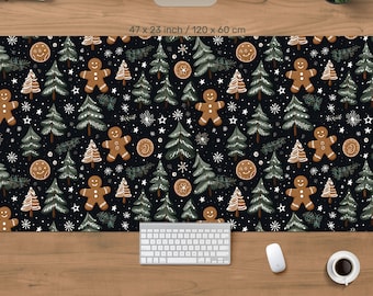 Gingerbread cookies desk mat, cottagecore christmas tree themed deskmat xxl, winter mouse pad xl, aesthetic mousepad, playmat laptop deskpad
