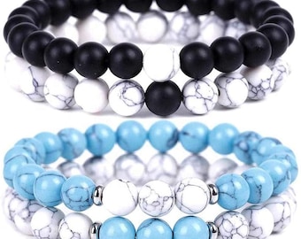 Couples / Friendship Love Bracelets (black and white , blue and white) 8MM