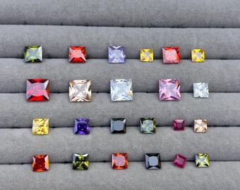 Zircon cubique de qualité AAA en vrac semi-précieux CZ forme carrée Mélanger les couleurs Lot de gros Qualité brillante Tous les mélanges Taille MM Pierres de zircon cubique