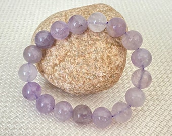 Natural Amethyst Purple Gemstone Healing Bracelet, Amethyst Round Beaded Bracelet, Crystal Jewelry, Gemstone Bracelet, Healing Crystals