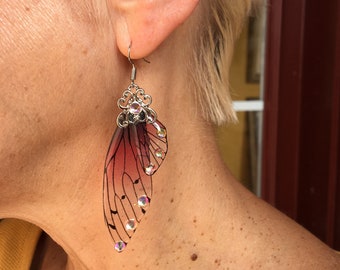 Butterfly Wing Earrings-Purple butterfly earrings-Butterfly earrings purple-Watercolor earrings-Butterfly jewelry-Silver Bohemian earrings