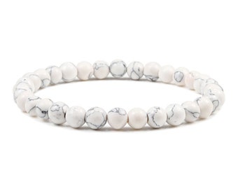 Howlite Beaded Bracelet-Natural Gemstone Bracelet White Howlite-Healing Crystal Bracelet-Bracelets for Women-Beaded Bracelet 8mm