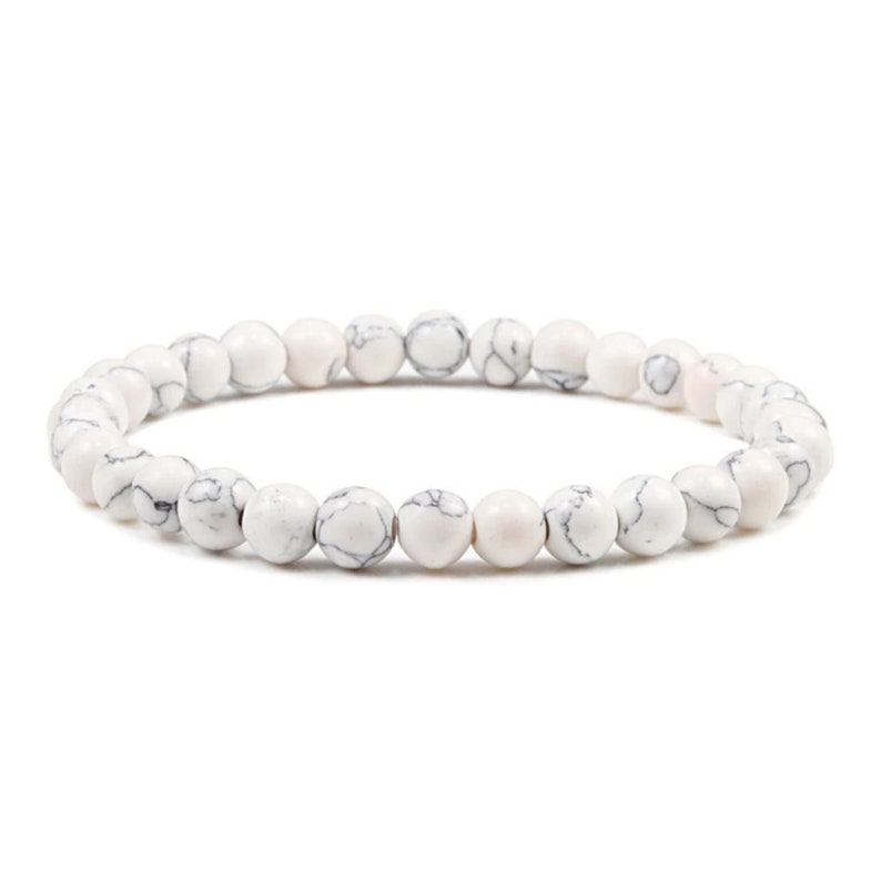 Howlite Beaded Bracelet-Natural Gemstone Bracelet White Howlite-Healing Crystal Bracelet-Bracelets for Women-Beaded Bracelet 8mm image 1