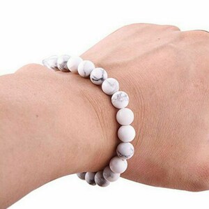 Howlite Beaded Bracelet-Natural Gemstone Bracelet White Howlite-Healing Crystal Bracelet-Bracelets for Women-Beaded Bracelet 8mm image 3