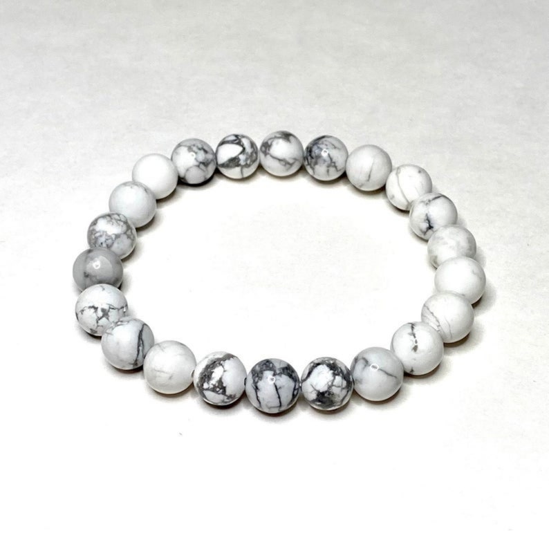 Howlite Beaded Bracelet-Natural Gemstone Bracelet White Howlite-Healing Crystal Bracelet-Bracelets for Women-Beaded Bracelet 8mm image 2