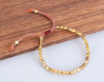 Handmade Tibetan Buddhist Bracelet-Lucky Rope Bracelet with Copper Beads For Women and Men-Braided Bracelet