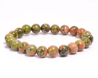 Unakite Balance and Healing Bracelet 8mm Grade A-Healing Mala Bracelet-Natural Unakite Jasper Bracelet-Unakite Beaded Bracelet