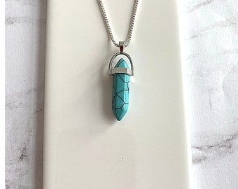 Turquoise Crystal Necklace, Turquoise Necklace, Turquoise Pendant, Turquoise Crystal Pendant, Energy Healing Crystal with Chain, turquois