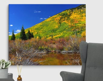 Canvasafdruk Aspen Fall – Colorado herfstfotografie, kunst aan de muur Aspen Tree, natuurdecor, herfstkleuren, decor rustiek huis, landschap Colorado