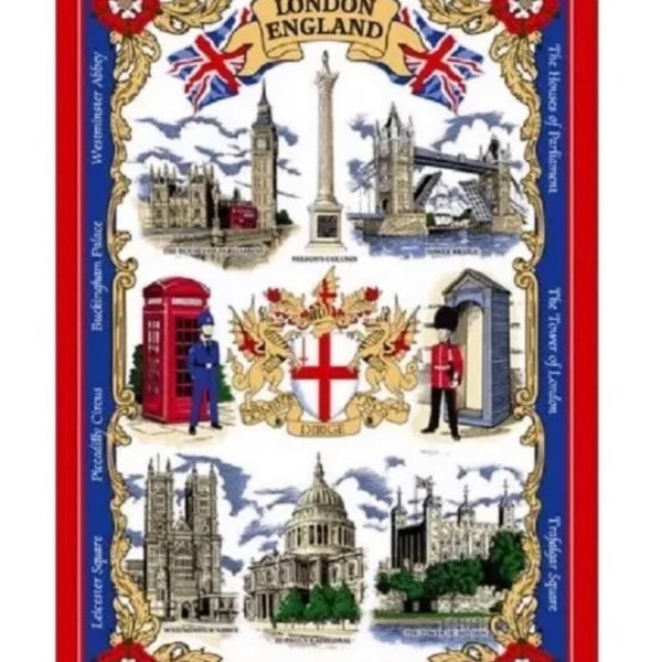 London Tea Towel Souvenir Gift Big Ben Tower Bridge Red Bus Black Taxi England Souvenir Gift