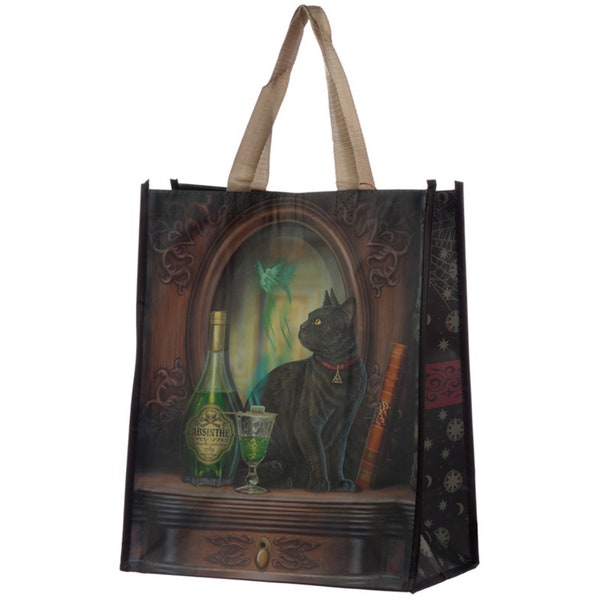 Lisa Parker Absinthe Cat Reusable Shopping Bag - Shoulder Bags - Handbags for Women - Canvas Tote Bags Aesthetic Stuff - Big Foldaway Bag